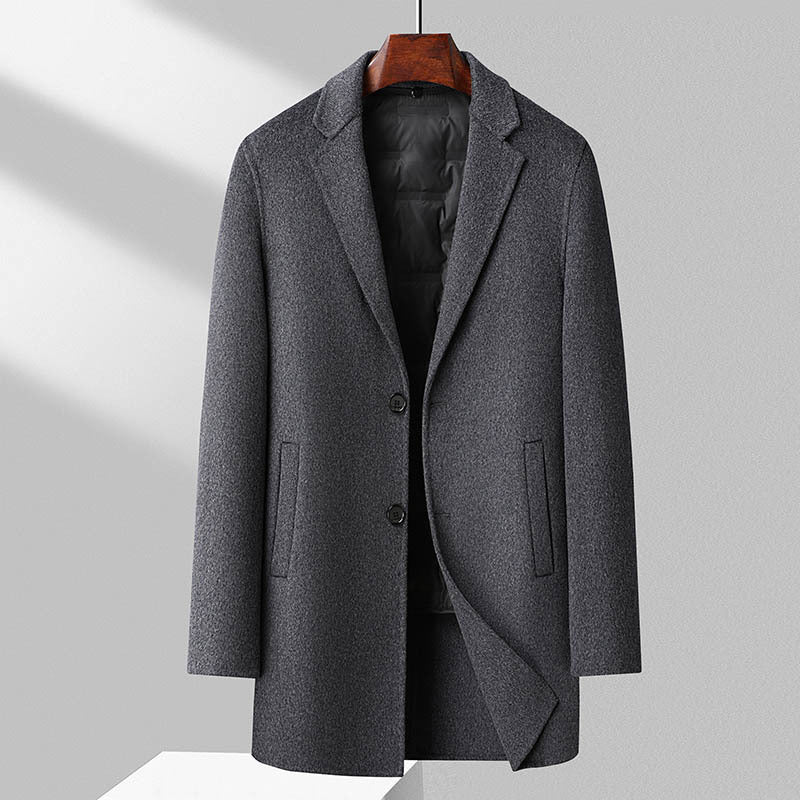 Men's wool blend mid-length overcoat regular fit with quilted lining in classic timeless style