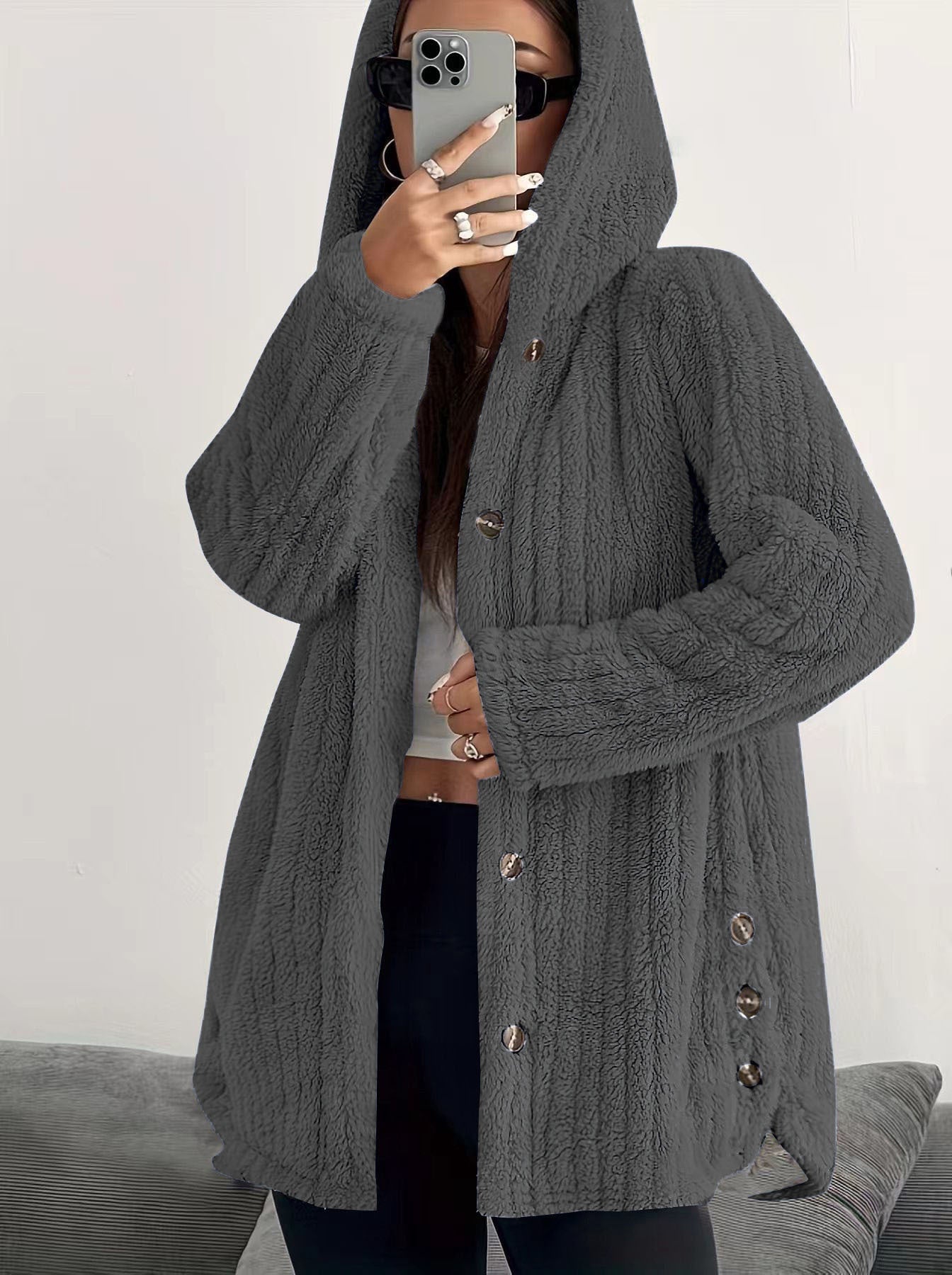 Kendall hooded cardigan soft plush relaxed fit cozy winter layering piece with functional hood