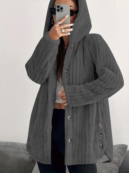 Kendall hooded cardigan soft plush relaxed fit cozy winter layering piece with functional hood