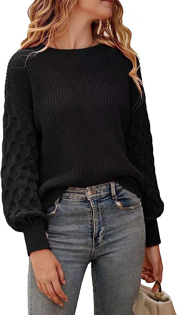 Lily cream chunky knit sweater relaxed fit with textured sleeve pattern for fall winter