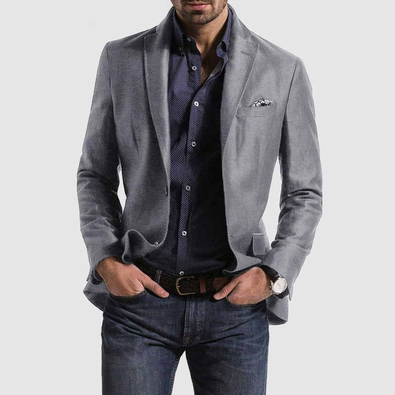 Men's slim fit wool blend blazer notch lapel single breasted smart casual formal wear