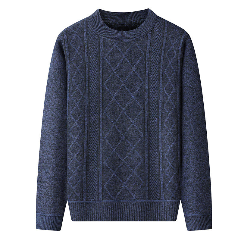Men's regular fit cable knit pullover sweater in soft wool blend with ribbed neckline