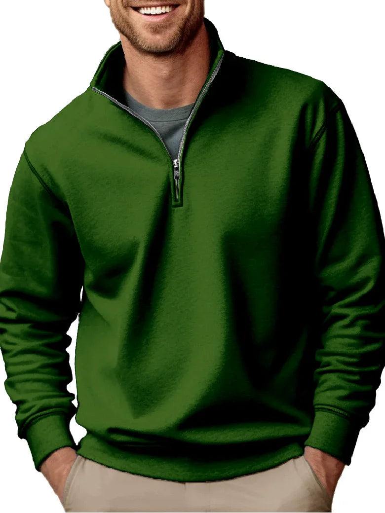 Men's regular fit fleece quarter-zip sweatshirt with stand collar and ribbed hem, casual winter style