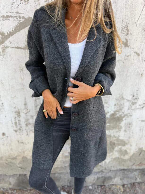 Women's wool-blend mid-length relaxed fit coat with polished silhouette for effortless layering