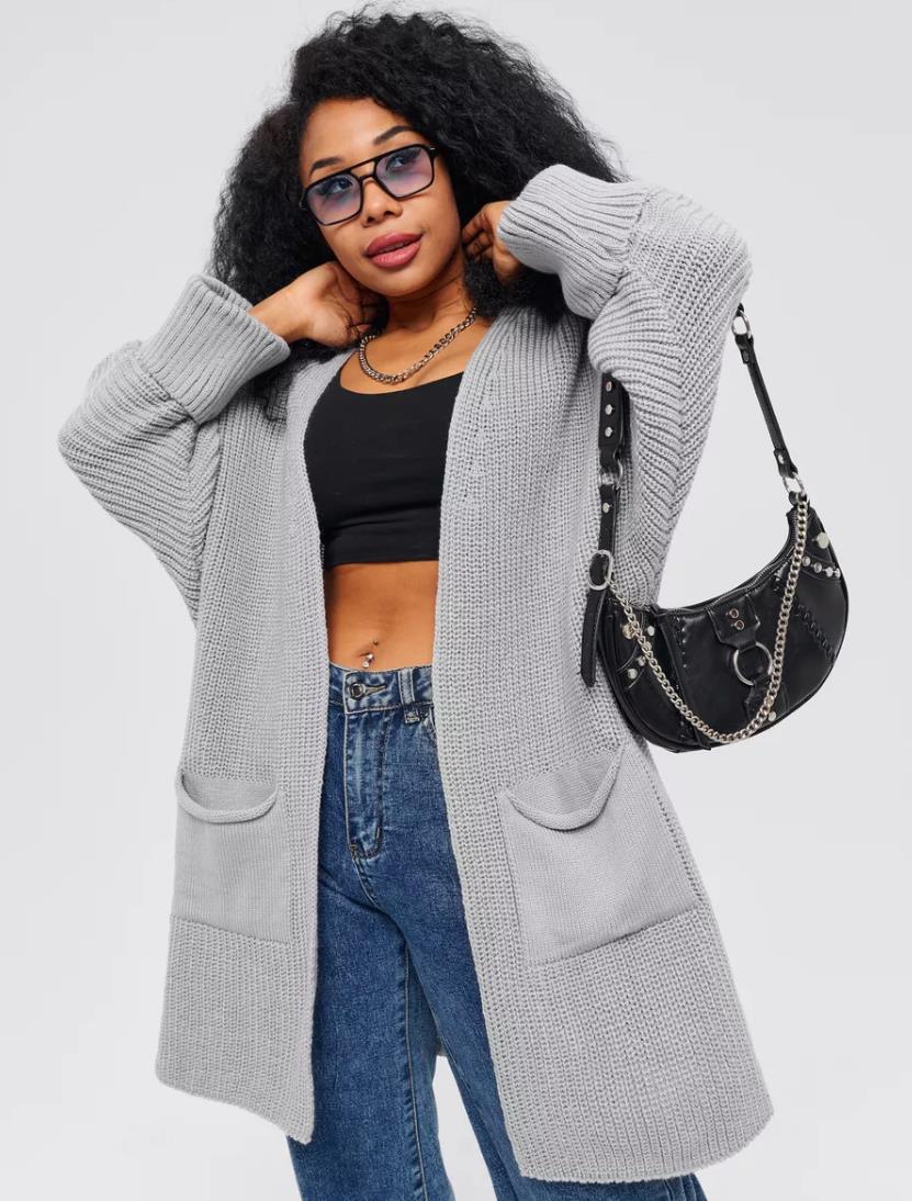 Women's oversized open-front knitted cardigan wool blend cozy relaxed fit layering piece