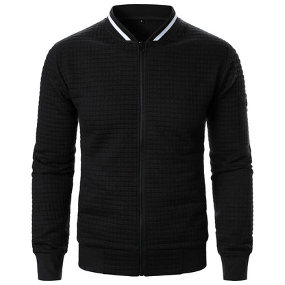 Men's black quilted bomber jacket with zipper closure, athletic silhouette for everyday warmth