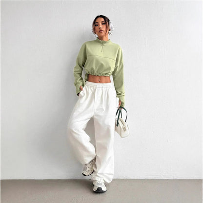 Wavlynn Amelia women's cropped half-zip sweatshirt cozy winter fleece with modern silhouette