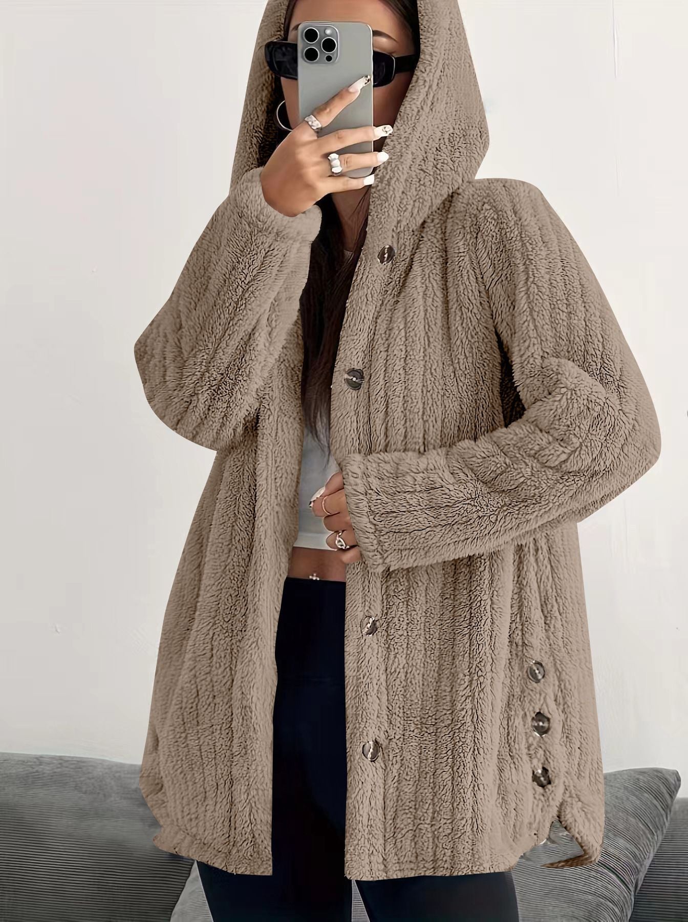 Kendall™ women's hooded cardigan cozy plush fabric relaxed fit for chilly days