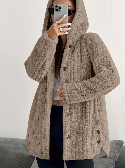Kendall™ women's hooded cardigan cozy plush fabric relaxed fit for chilly days