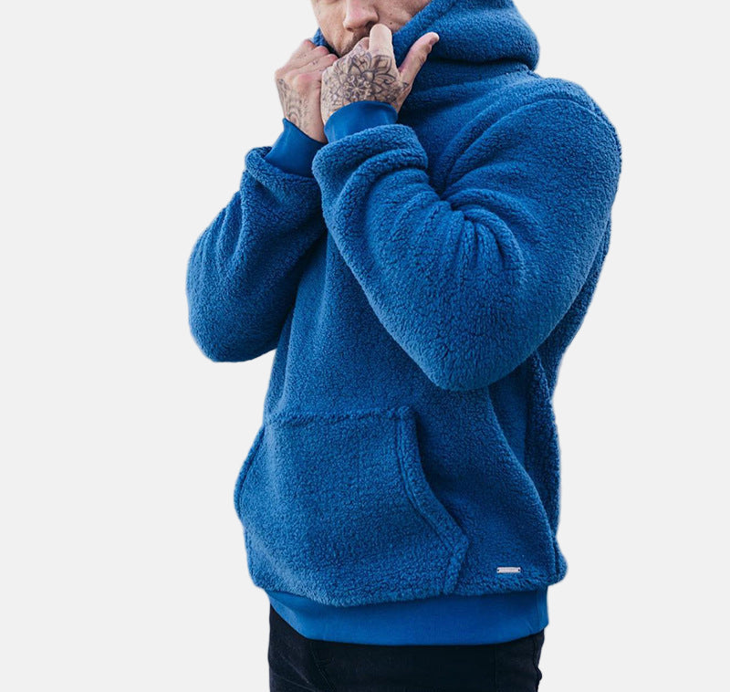 Men's soft fleece pullover hoodie relaxed fit kangaroo pocket ribbed trim casual warmth