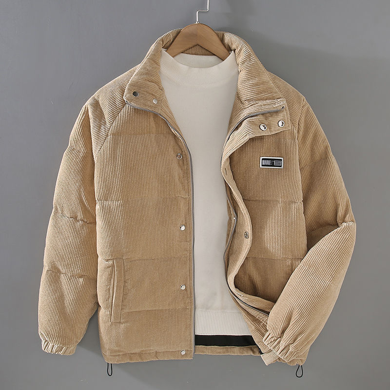 Men's brown classic corduroy jacket relaxed fit with warm insulated layering design