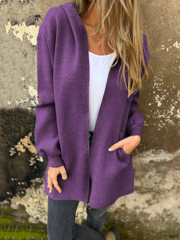 Women's cotton-blend hooded jacket relaxed fit zip-front with deep pockets all-season essential