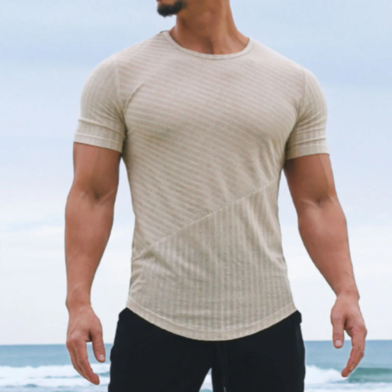 Men's slim fit striped cotton blend round neck tee in casual Nordic Flair style by Wavlynn