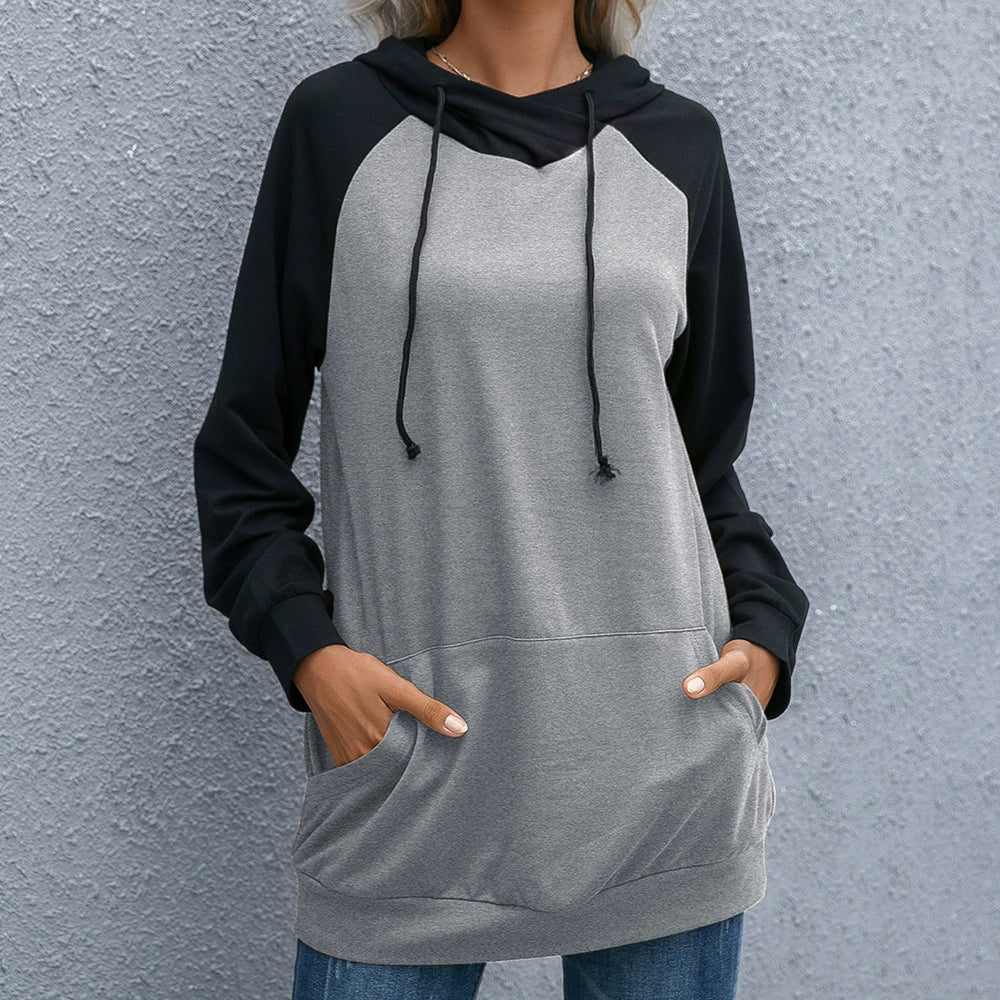 Women's relaxed fit hooded sweatshirt soft knit raglan sleeves kangaroo pocket casual style
