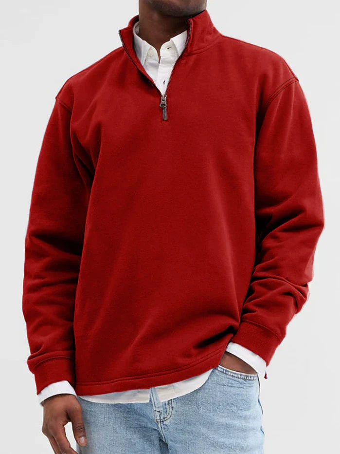 Men's cotton-blend sweatshirt relaxed fit stand collar zip front ribbed hem cuffs casual layering piece