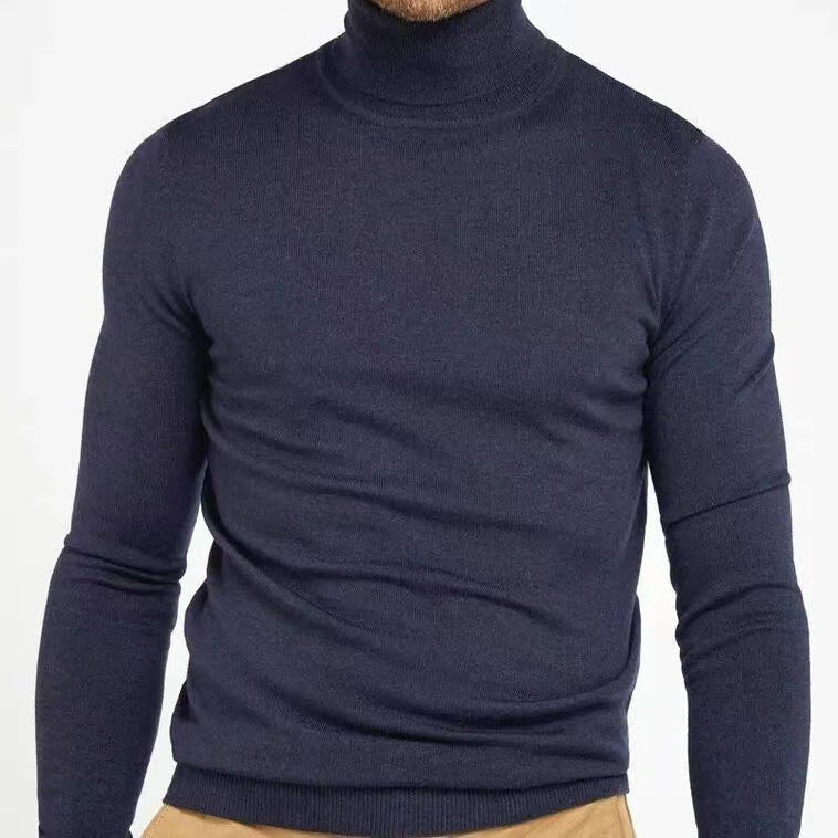 Men's slim fit turtleneck top in cotton-blend knit with ribbed trim, long sleeve layering essential