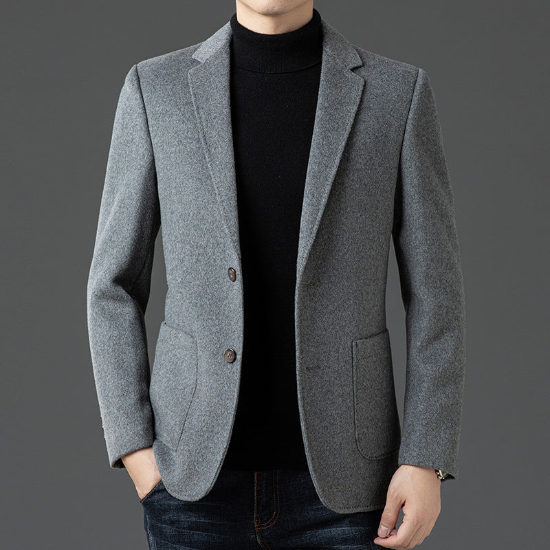 Men's slim fit wool blazer notched lapel two-button business casual tailored jacket