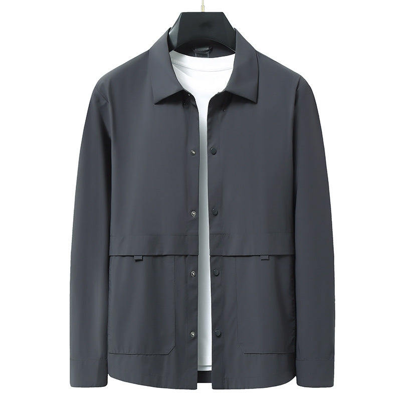 Ascot Shell lightweight navy windbreaker jacket with classic collar and utility pockets