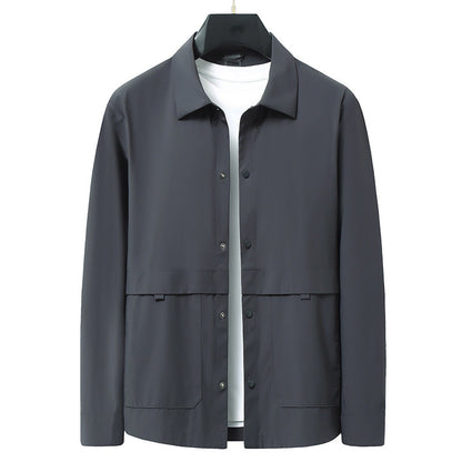 Ascot Shell lightweight navy windbreaker jacket with classic collar and utility pockets
