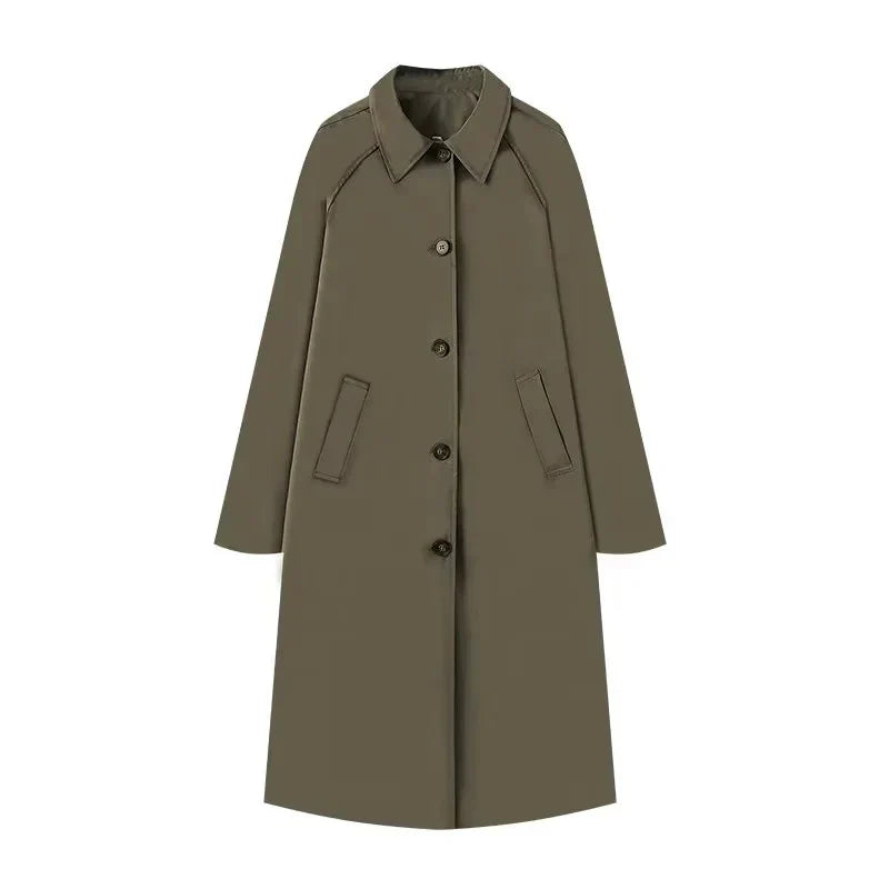 Women's wool blend midi coat with raglan sleeves and button closure in classic office-ready silhouette