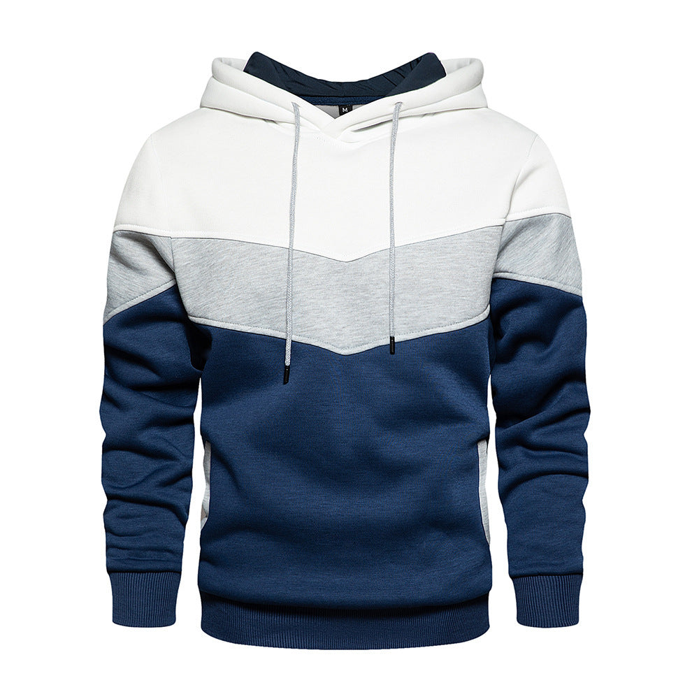 Men's loose fit colorblock hoodie sweatshirt with bold chevron pattern and side pockets casual style