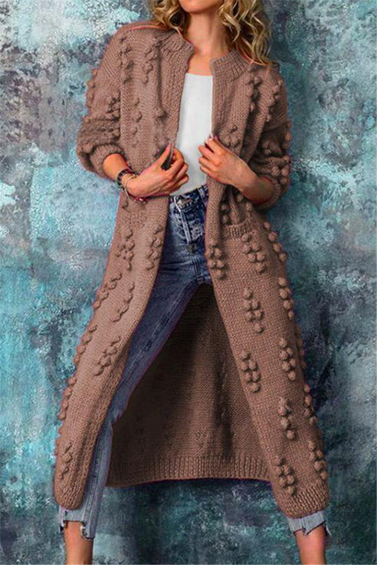 Women's long open-front textured knit cardigan by Wavlynn in neutral tones for effortless everyday elegance