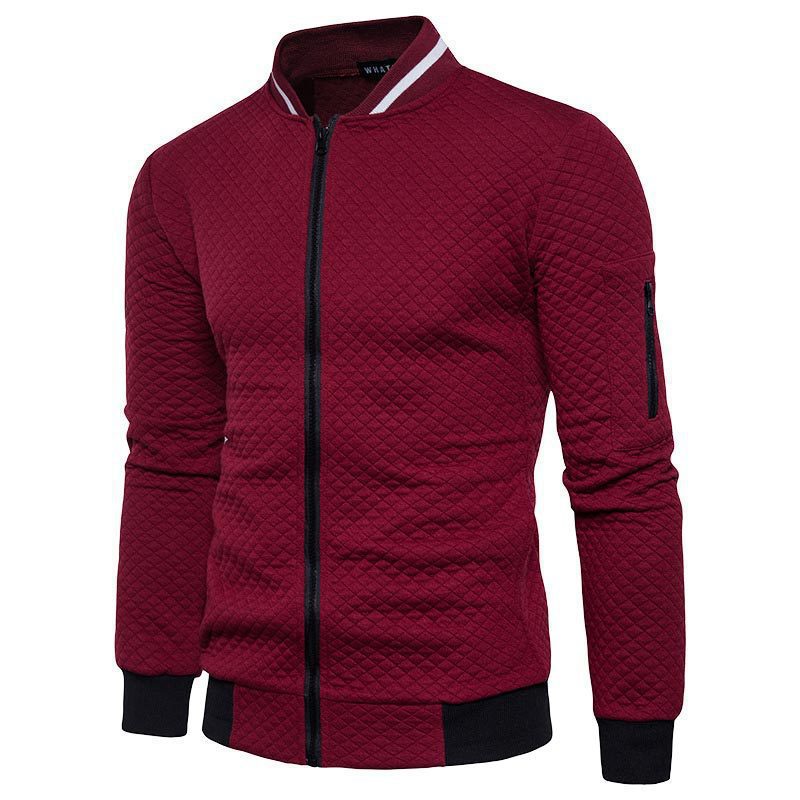 Men's navy quilted bomber jacket slim fit zip-front with premium textured quilted cotton blend