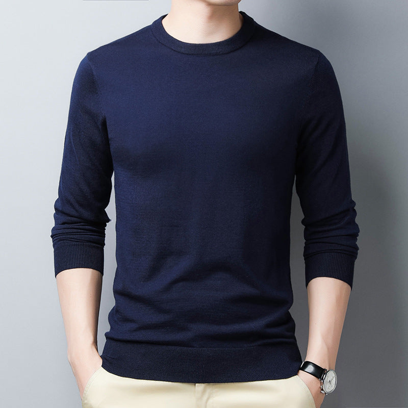 Men's slim fit long sleeve silk wool blend t-shirt with ribbed neck and cuffs in neutral tone