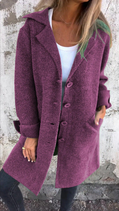Women's wool-blend mid-length relaxed fit coat with polished silhouette for layered everyday style