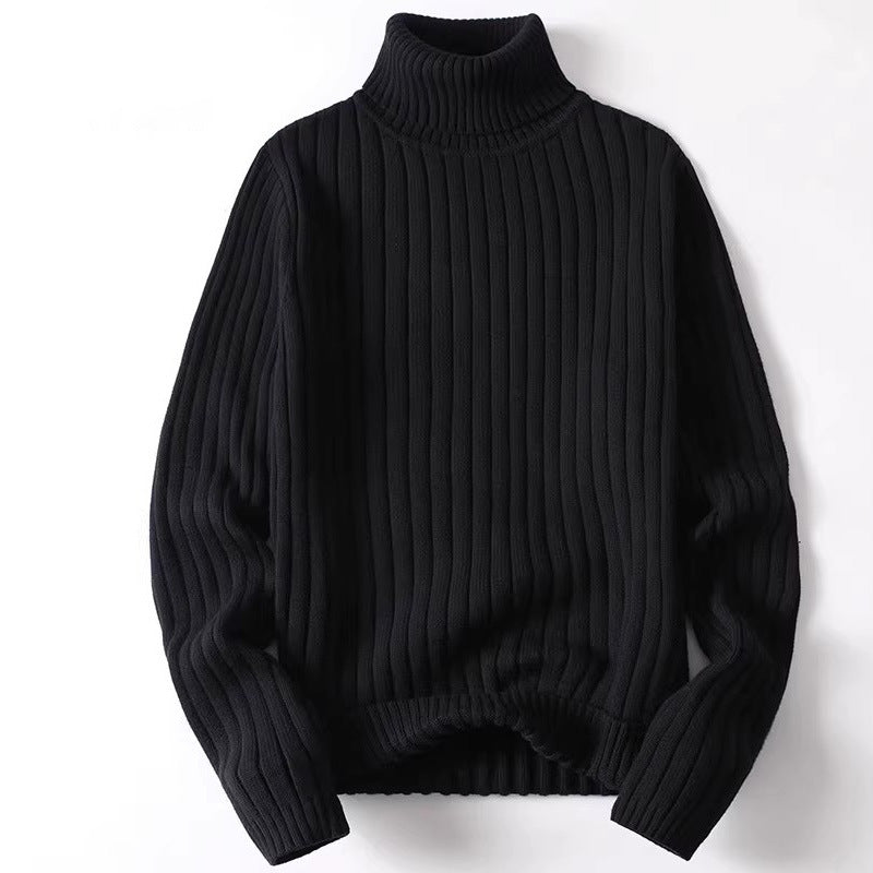 Men's blue ribbed knit fold-over turtleneck sweater cotton blend hip length long sleeve