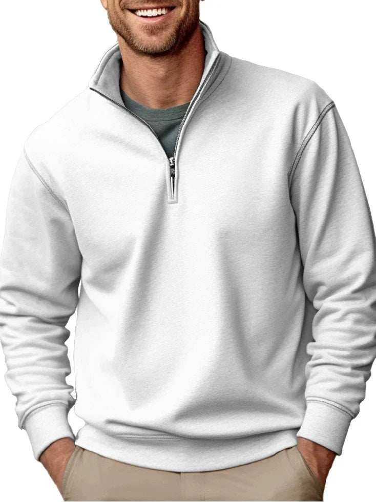 Men's regular fit fleece quarter-zip sweatshirt with stand collar and ribbed hem by Wavlynn