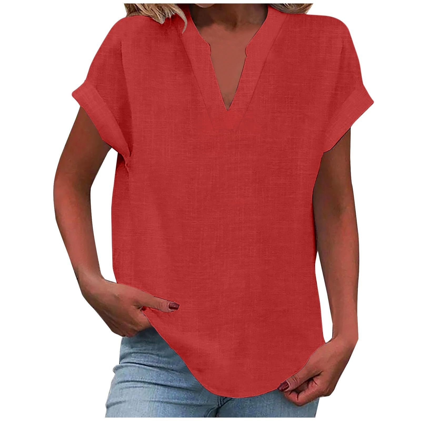 Relaxed ivory v-neck blouse with rolled short sleeves, smooth drape, and polished everyday silhouette