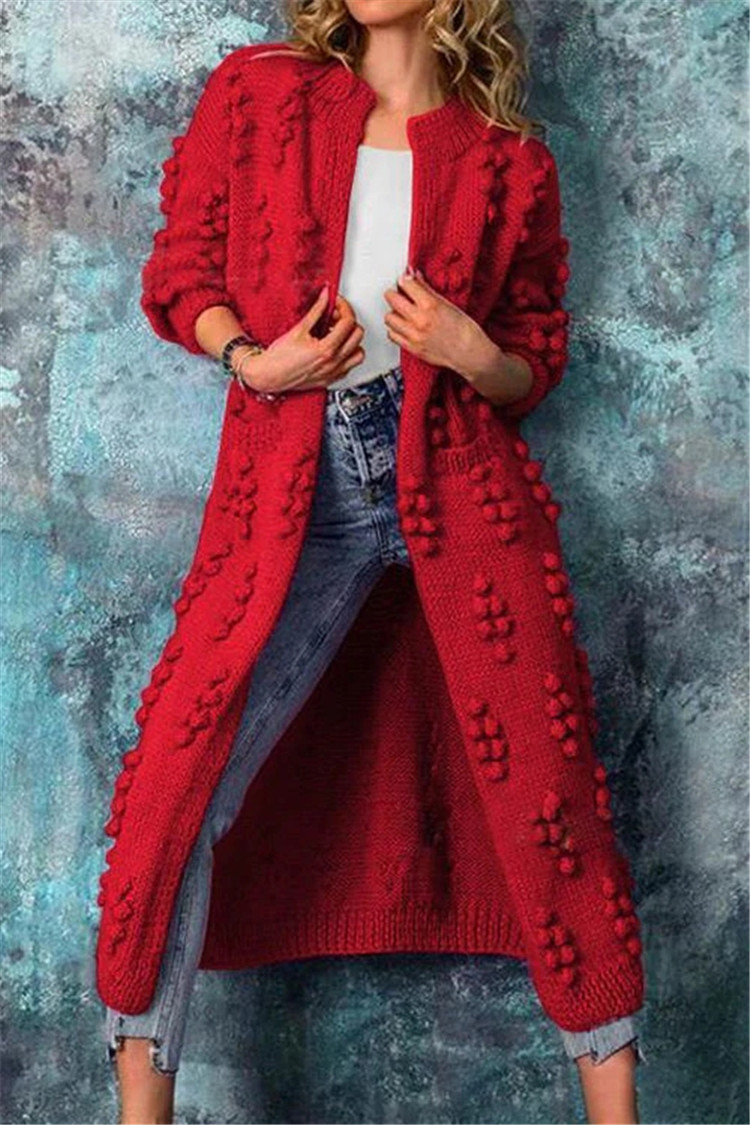 Women's long open-front textured knit cardigan by Wavlynn in neutral tone for everyday elegance