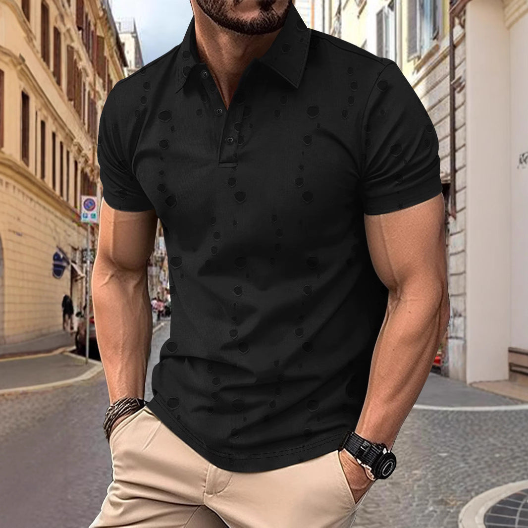 Men's slim fit pique polo shirt subtle pattern short sleeve breathable knit smart casual style