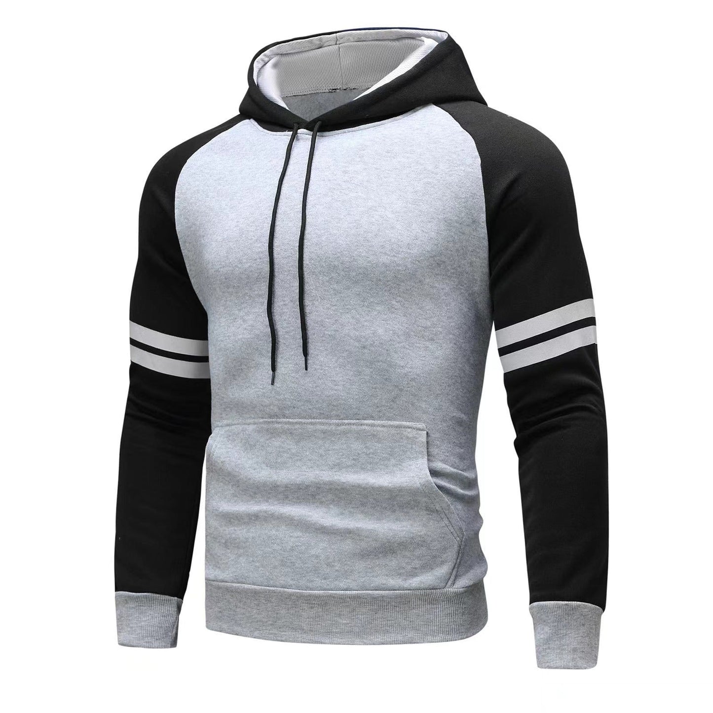 Men's gray pullover hoodie regular fit raglan sleeve cotton blend athleisure sweatshirt
