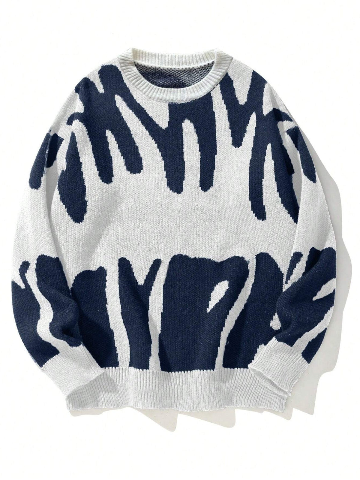 Women's wool blend relaxed fit jacquard knit sweater with round neck cozy Nordic-inspired warmth