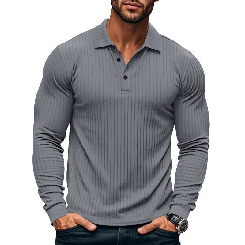 Men's slim fit ribbed knit Henley shirt long sleeve button placket collar casual everyday top
