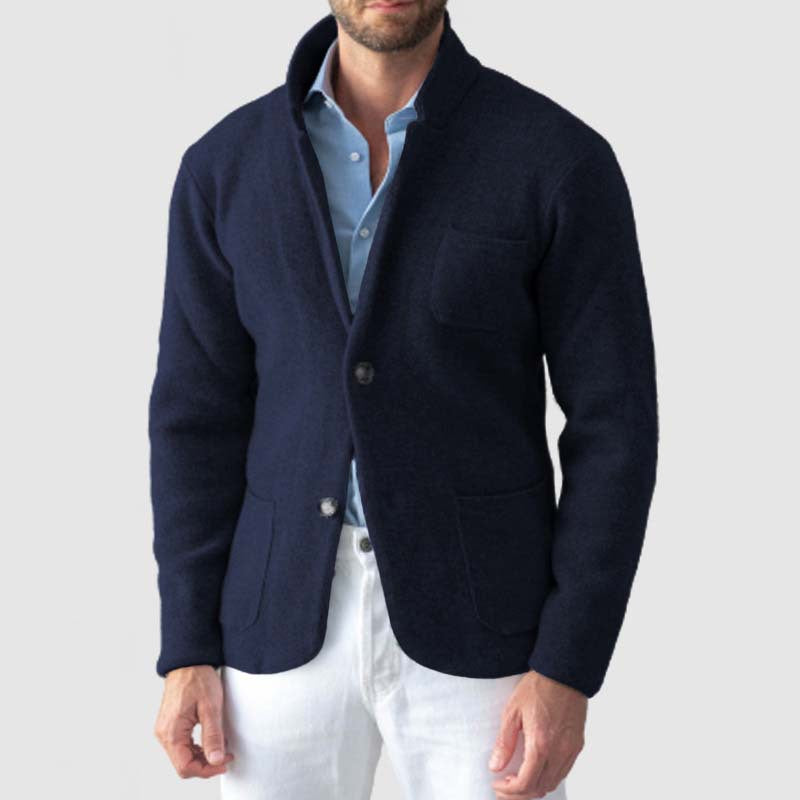 Men's slim fit wool-blend knit blazer with notched lapel in casual smart style by Wavlynn