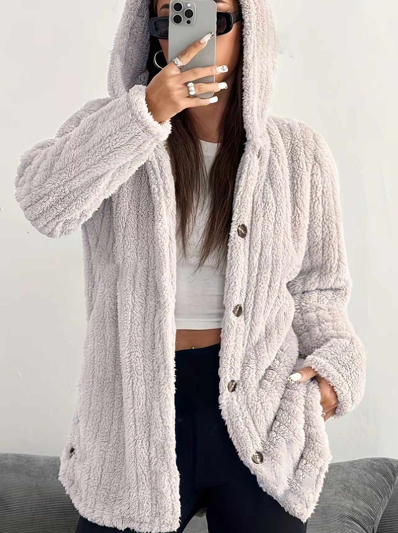 Kendall hooded cardigan plush relaxed-fit cozy layering piece for chilly days
