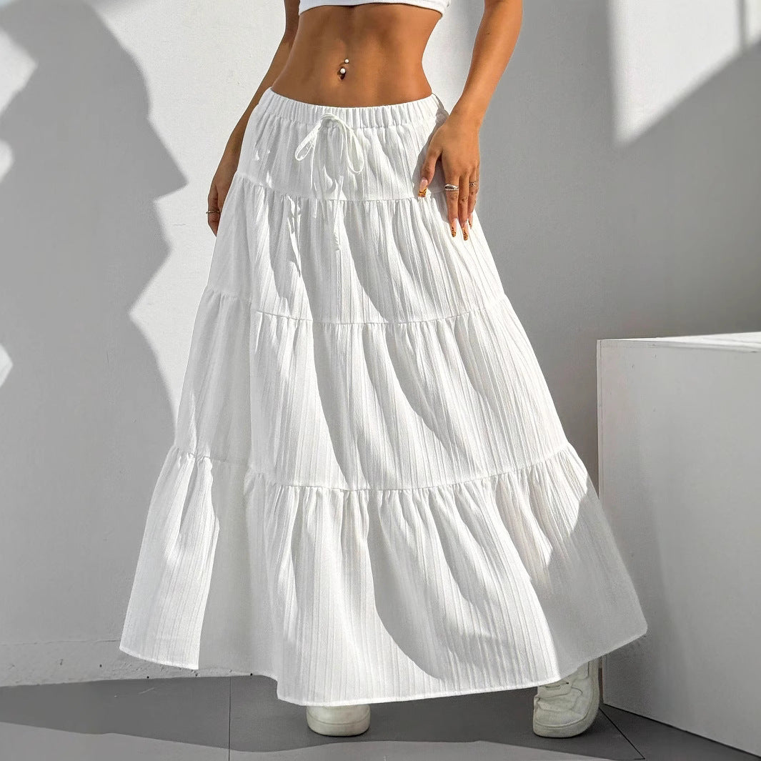 Women's boho A-line long skirt lightweight cotton blend with gathered ruffle hem detail