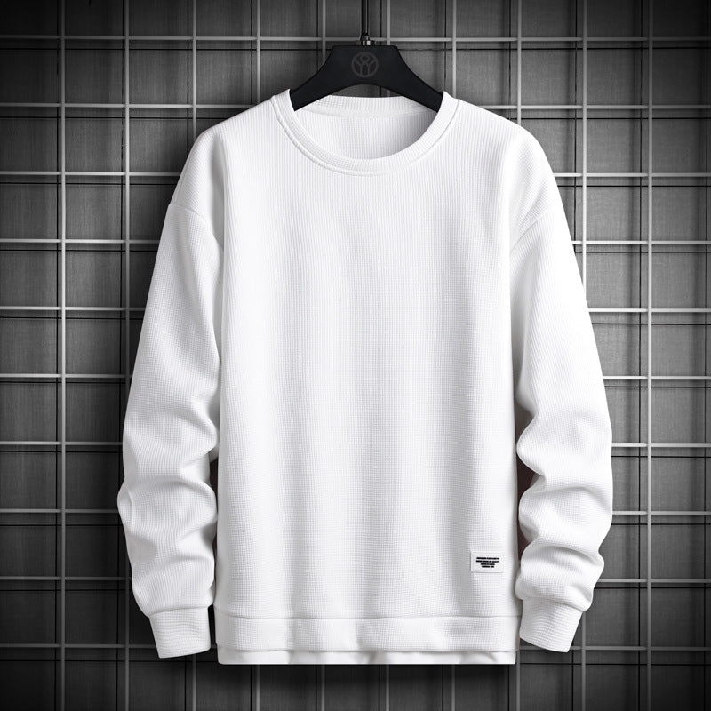 Men's waffle knit crewneck sweatshirt relaxed fit long sleeve with ribbed cuffs casual fall layer