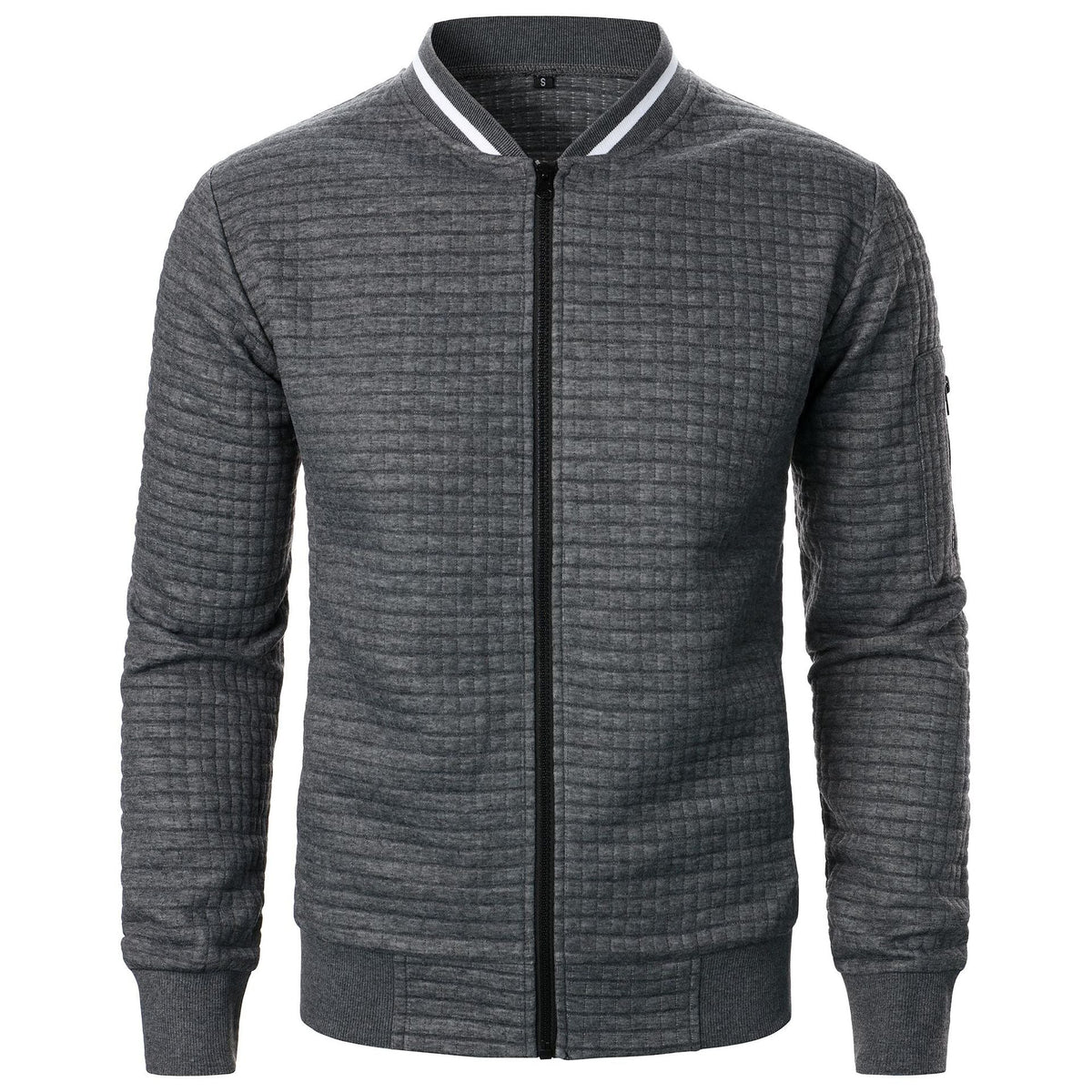 Men's black quilted bomber jacket with zipper closure, athletic silhouette for everyday warmth