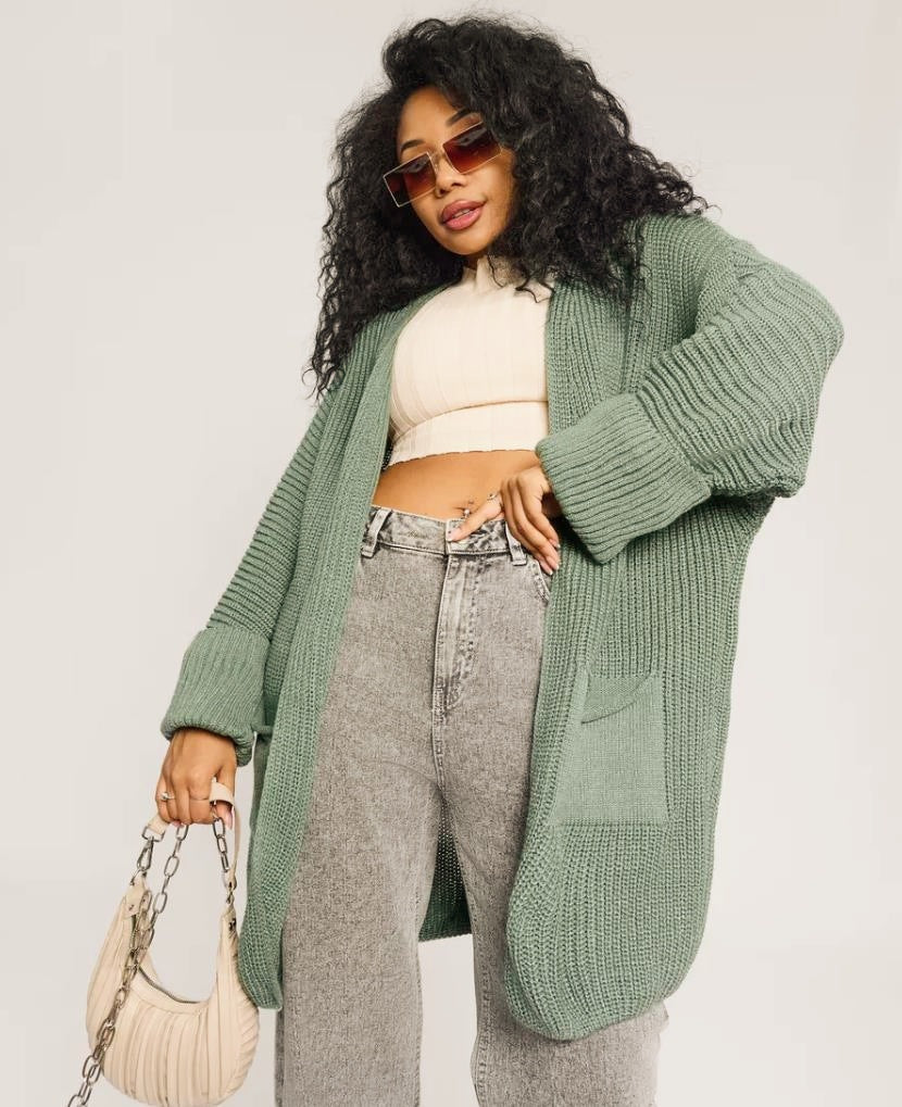 Women's oversized open-front knitted cardigan wool blend cozy relaxed fit layering piece