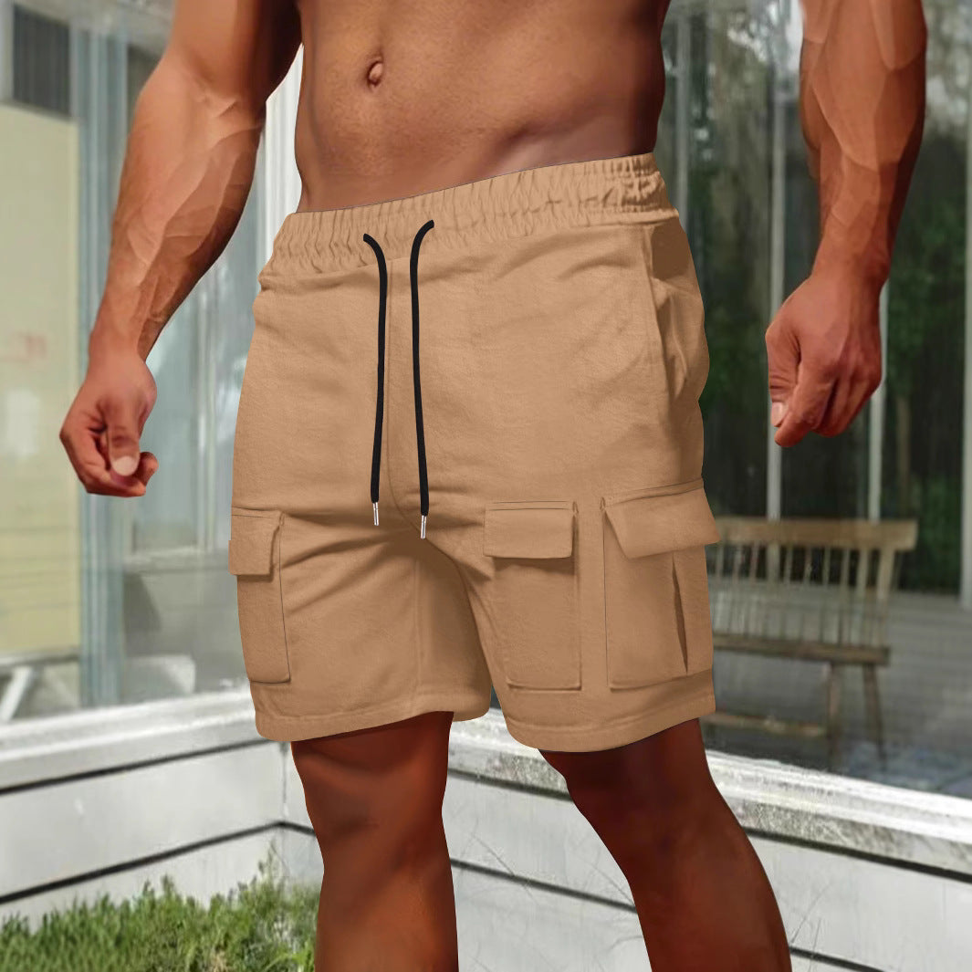 Men's olive cargo shorts relaxed fit breathable cotton blend with elastic waist and utility pockets