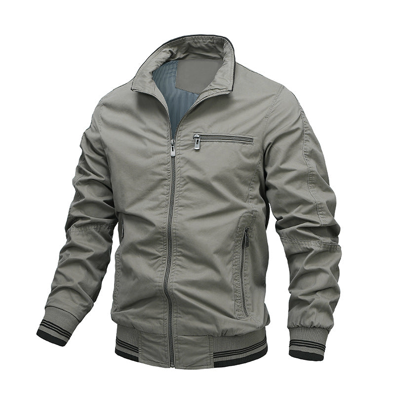 Men's cotton washed jacket zip front regular fit ribbed cuffs casual everyday layer versatile style