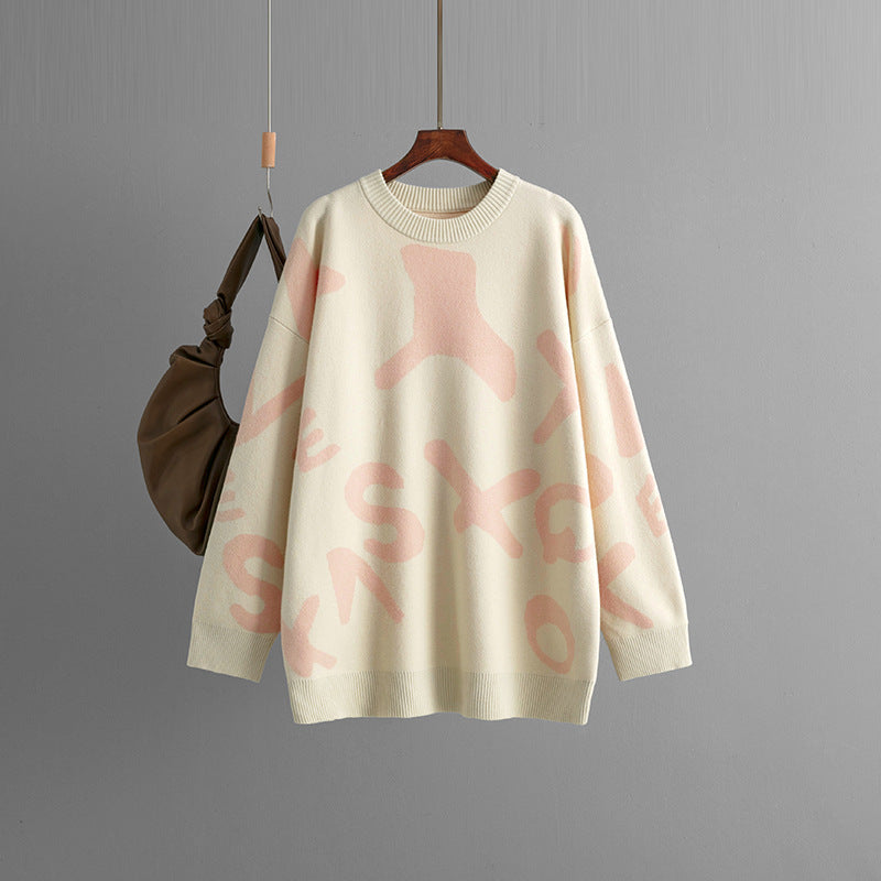 Oversized graphic knit sweater in bold pattern, cozy relaxed fit perfect for fall winter style