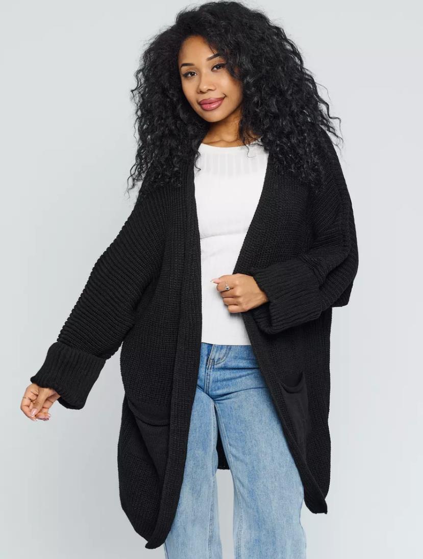 Women's oversized open-front knitted cardigan wool blend cozy relaxed-fit layering piece