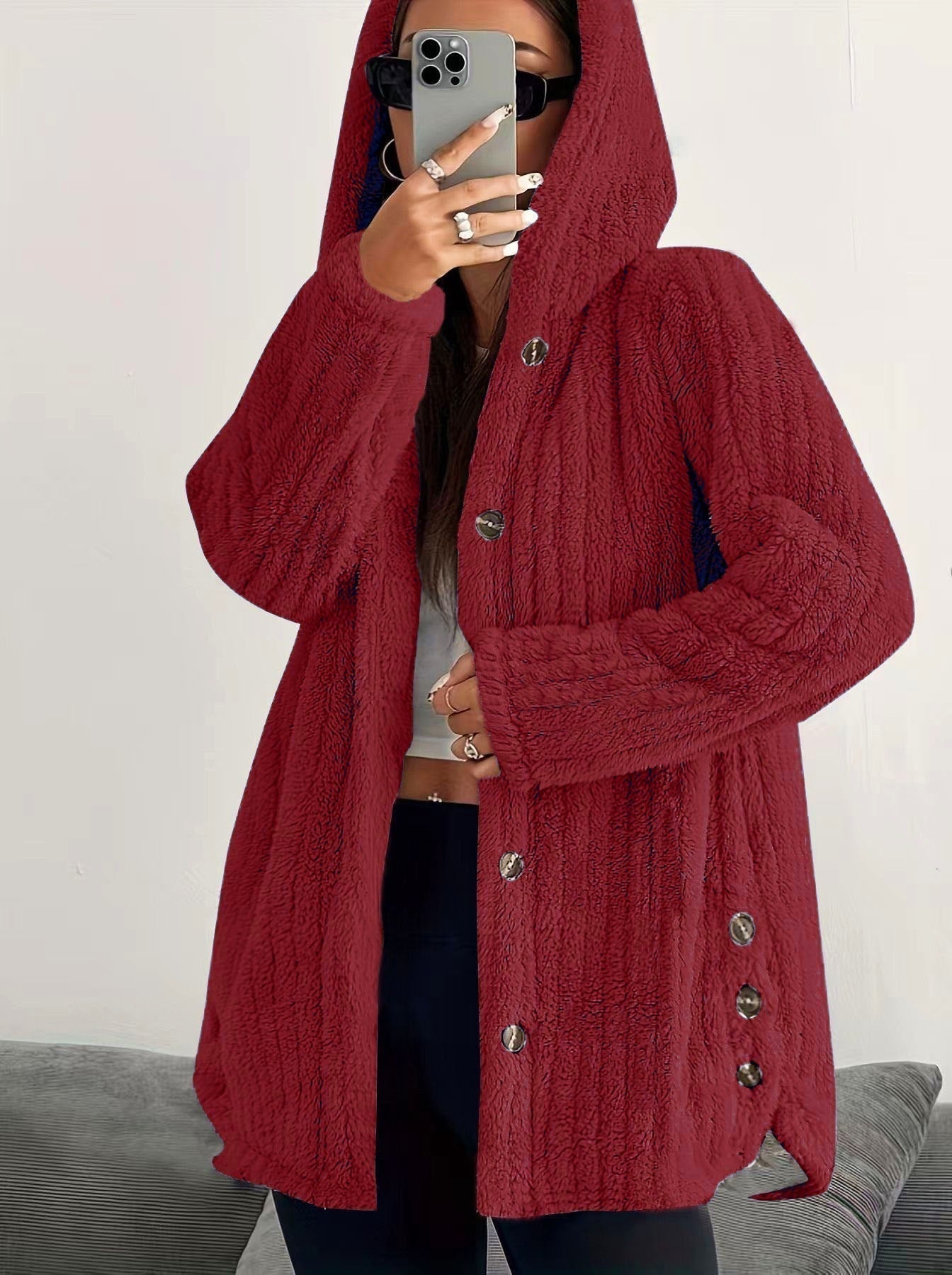 Kendall hooded cardigan plush relaxed-fit winter sweater with cozy insulating fabric