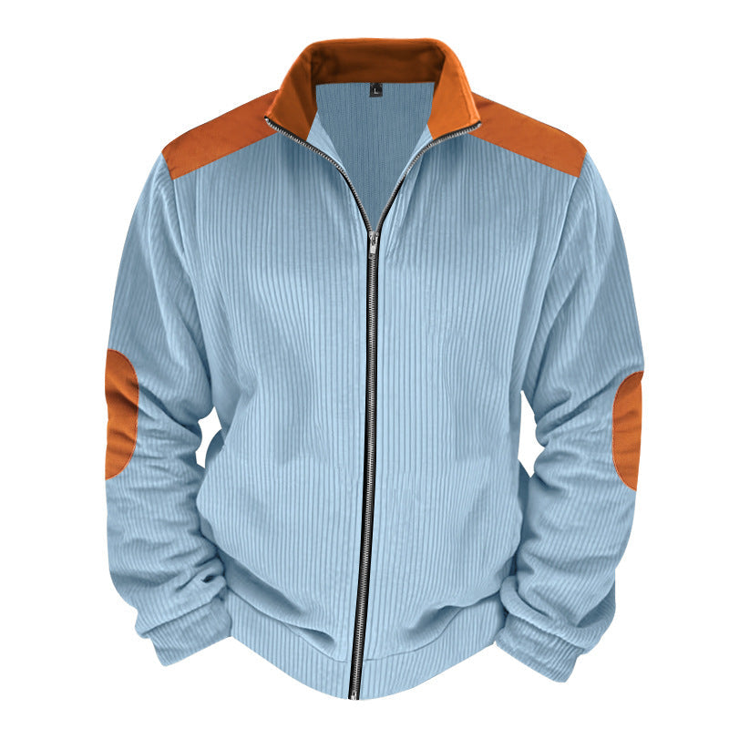 Men's quilted jacket regular fit zipper front ribbed texture contrast detailing warm outerwear