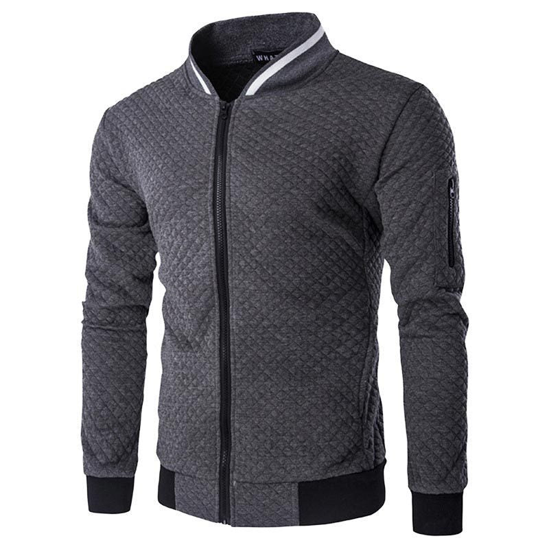 Men's navy quilted bomber jacket slim fit zip-front with premium textured quilted cotton blend